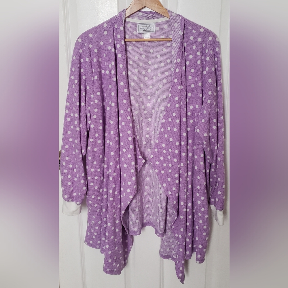 Carole Hochman Purple Polka Dot Heavenly Soft Open Front Sleep Cardigan P3X Cozy